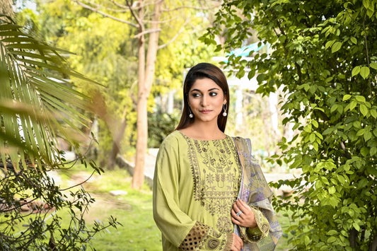 3pcs Green Embroidred - Perfect Stitches By Maryam