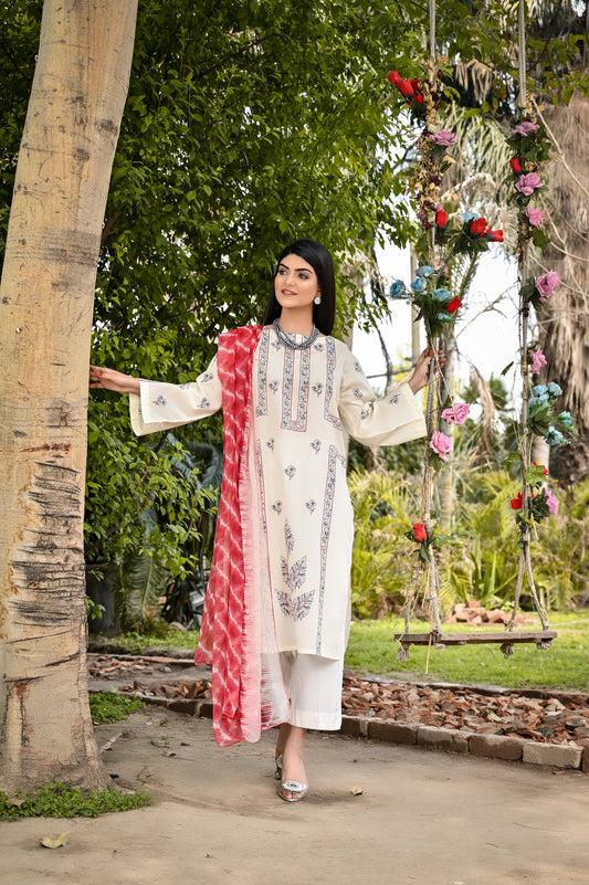 2Pcs Off White Block Printed - Perfect Stitches By Maryam