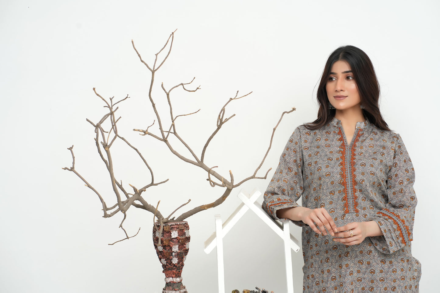 Gray Printed Khaddar 2PC