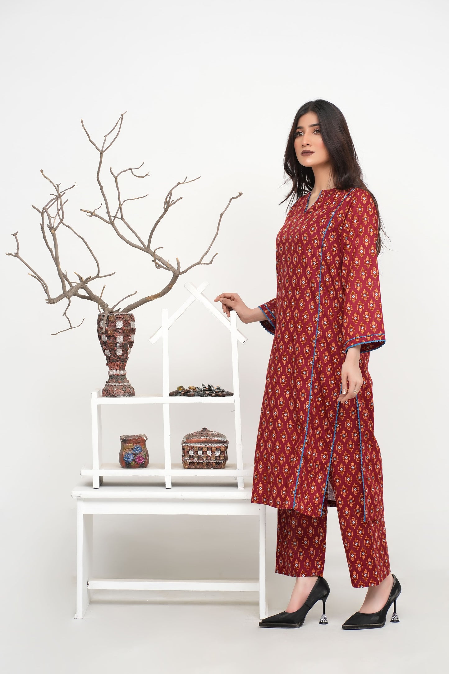 Red Printed Khaddar 2PC