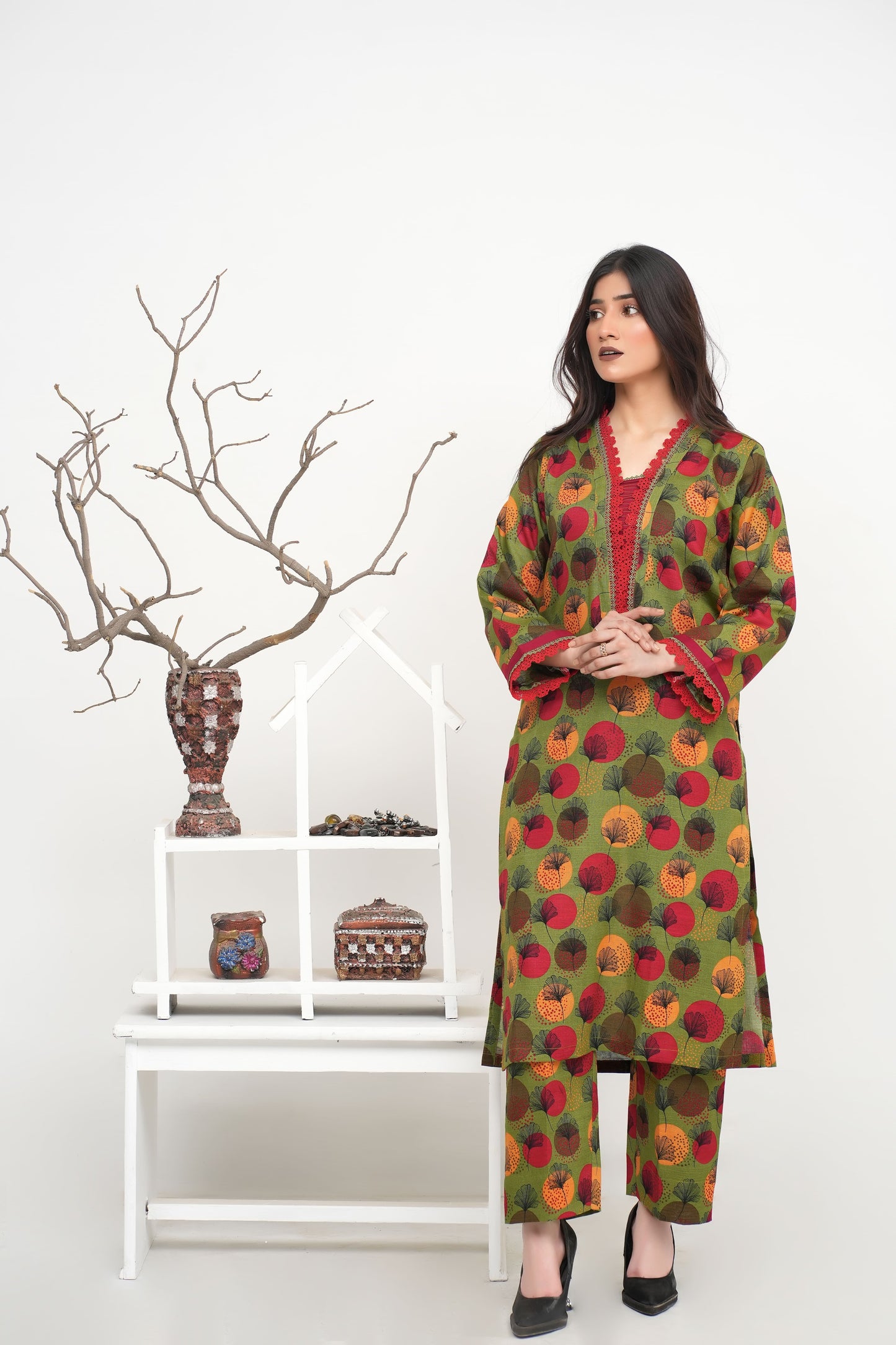 Green Printed Khaddar 2PC