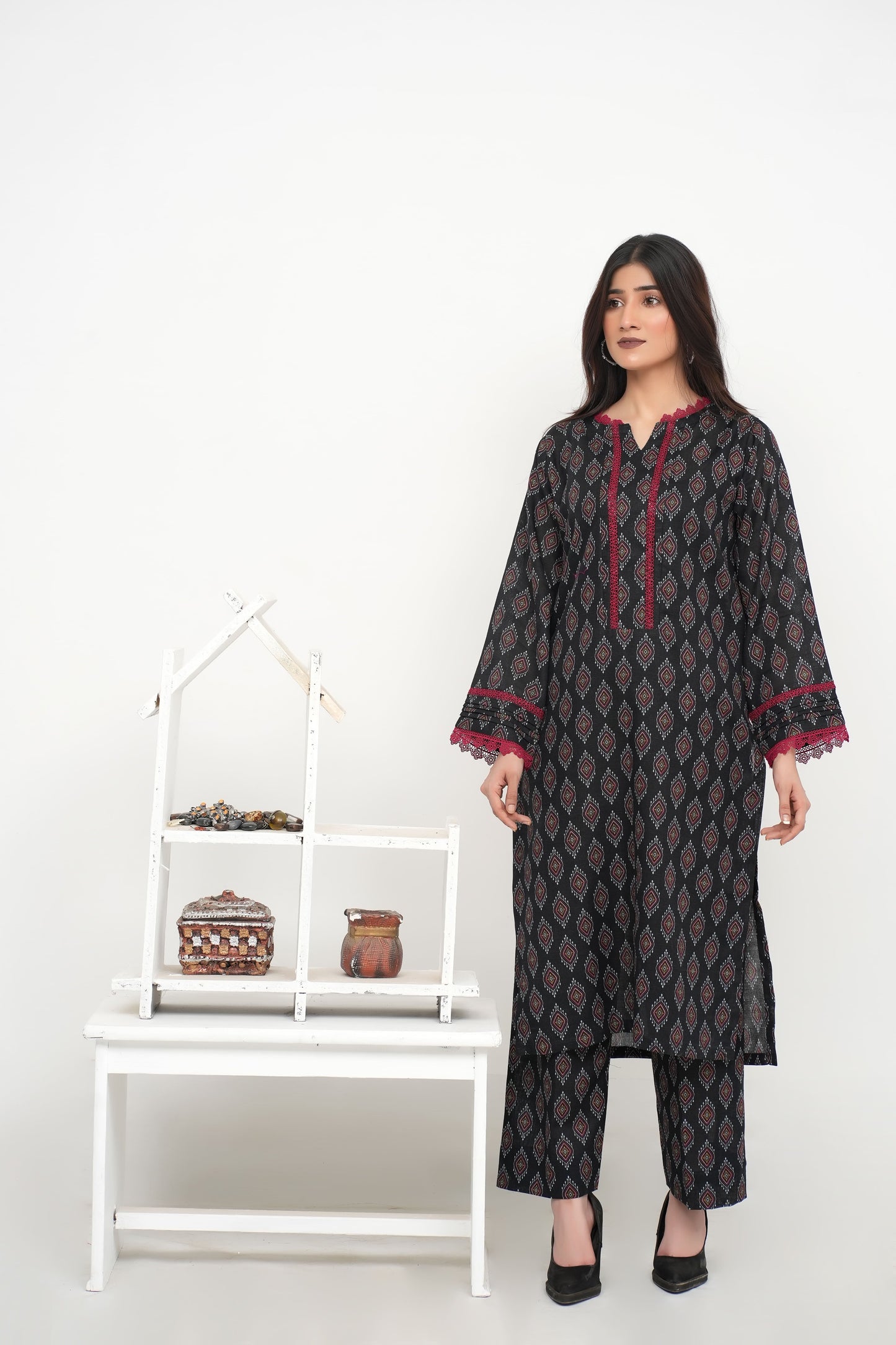 Black Printed Khaddar 2PC