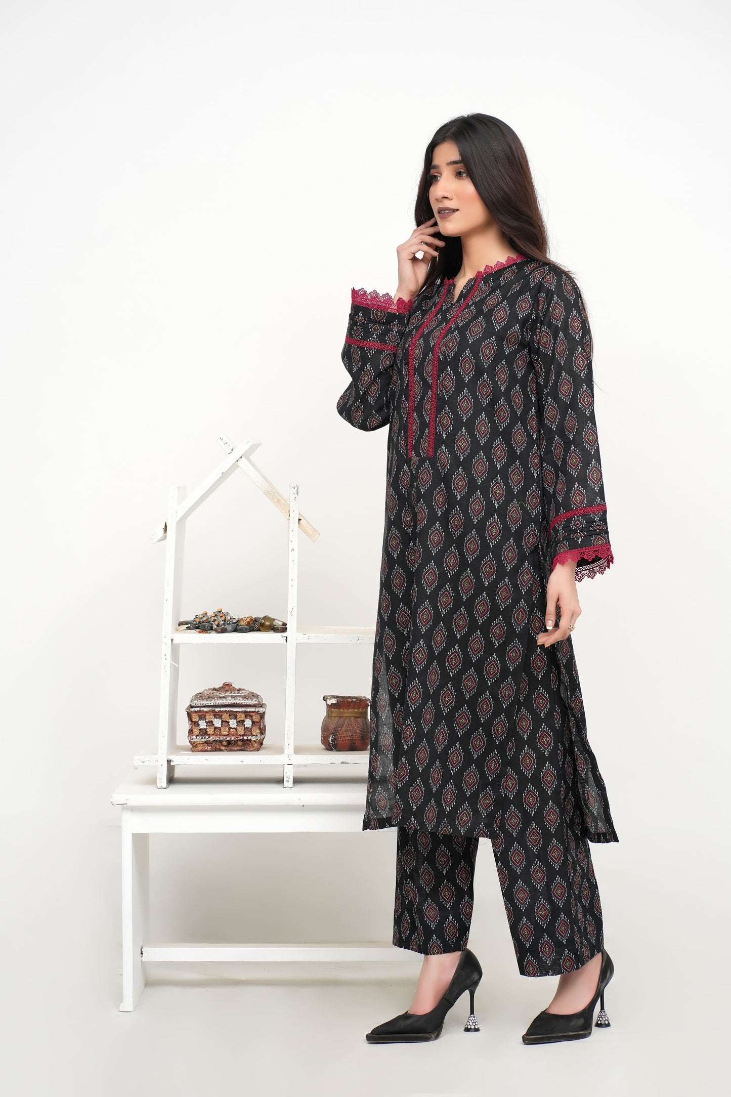 Black Printed Khaddar 2PC