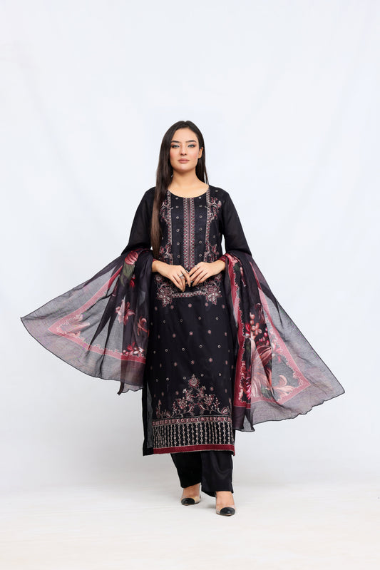 Black Maroon Lawn Embroidred - Perfect Stitches By Maryam