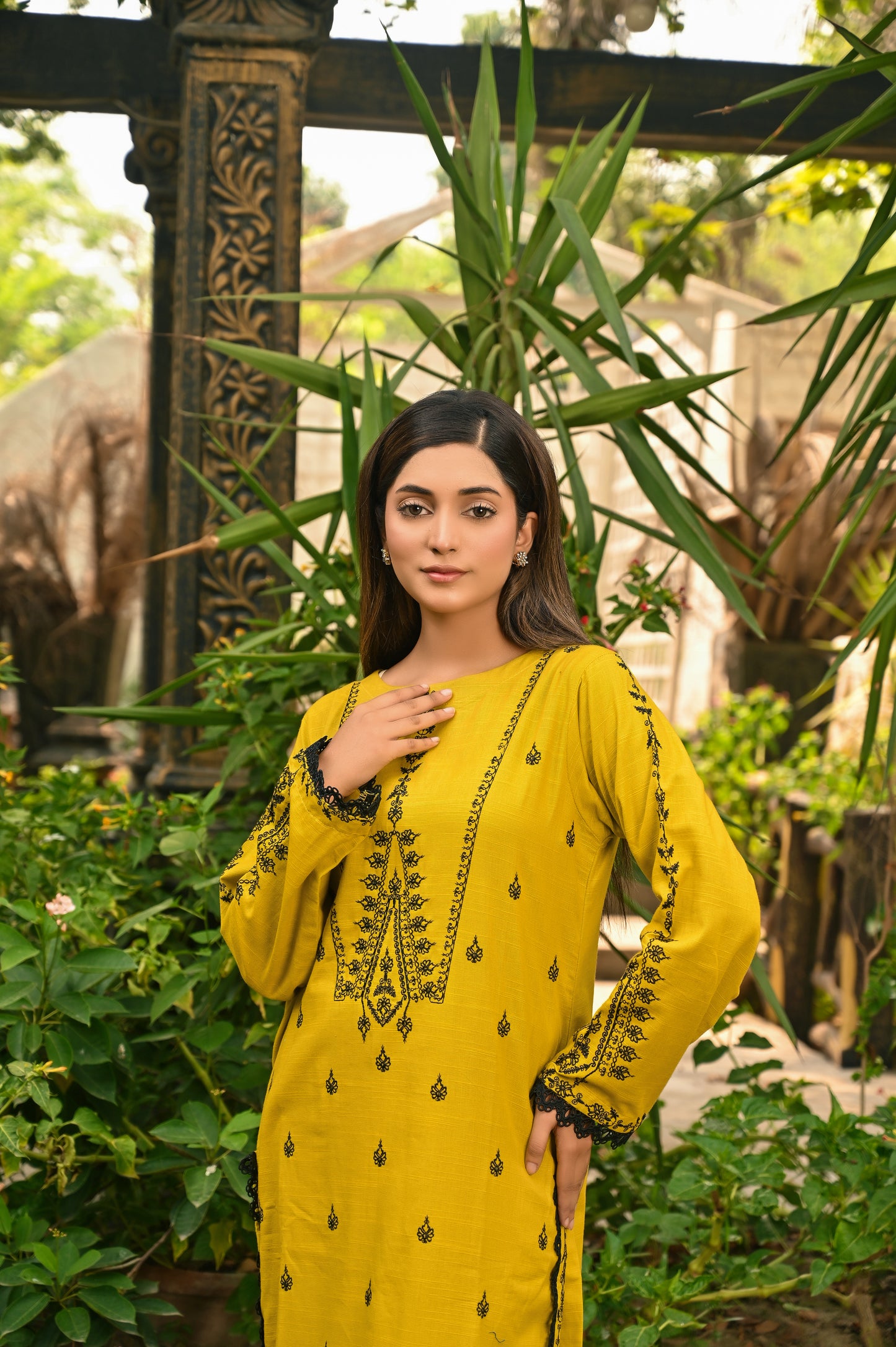 Mustard Embroidered Khaddar 2pc