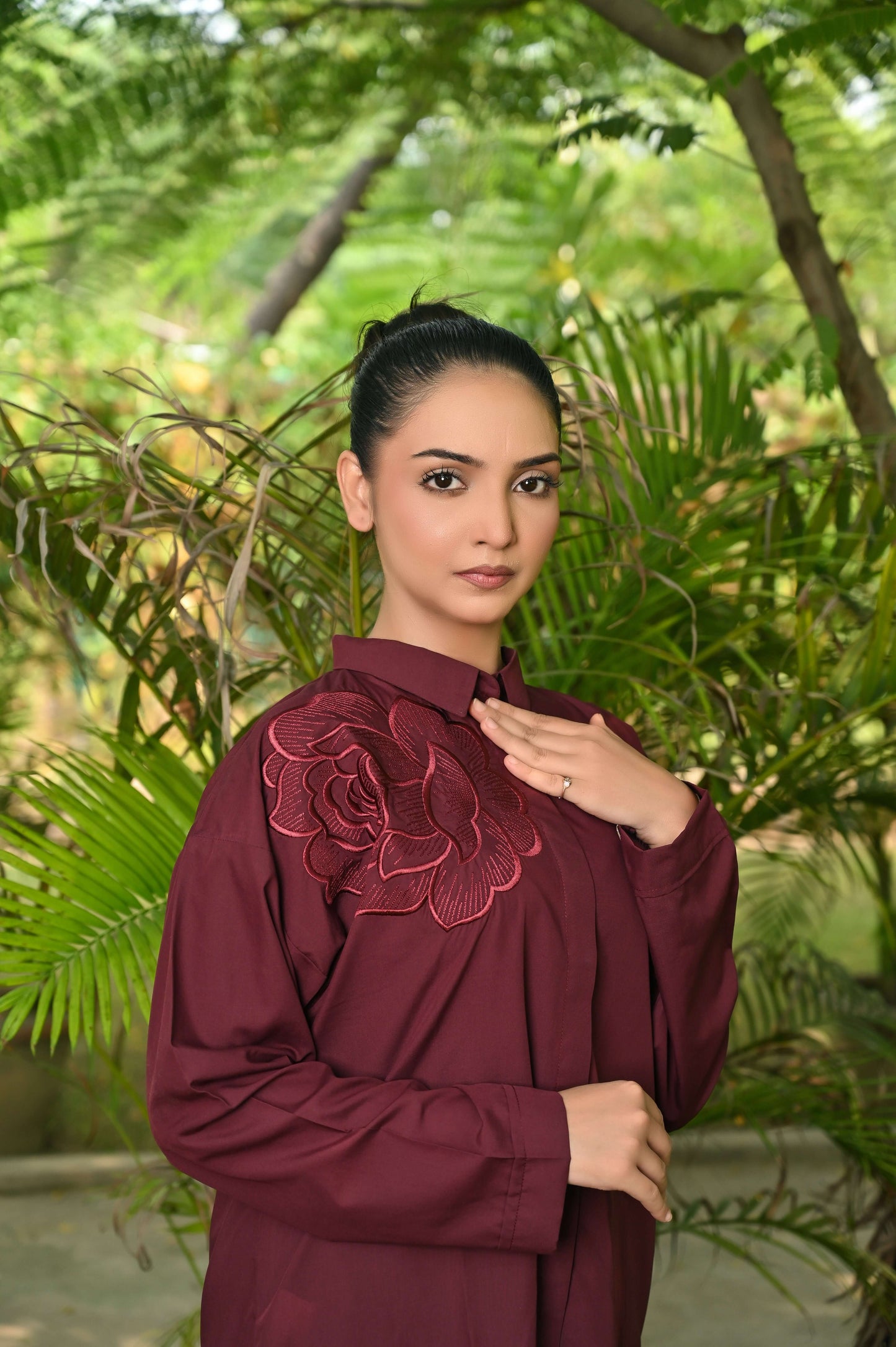 2-Piece Mehroon Embroidered Co-Ord Set – Perfect Stitches By Maryam