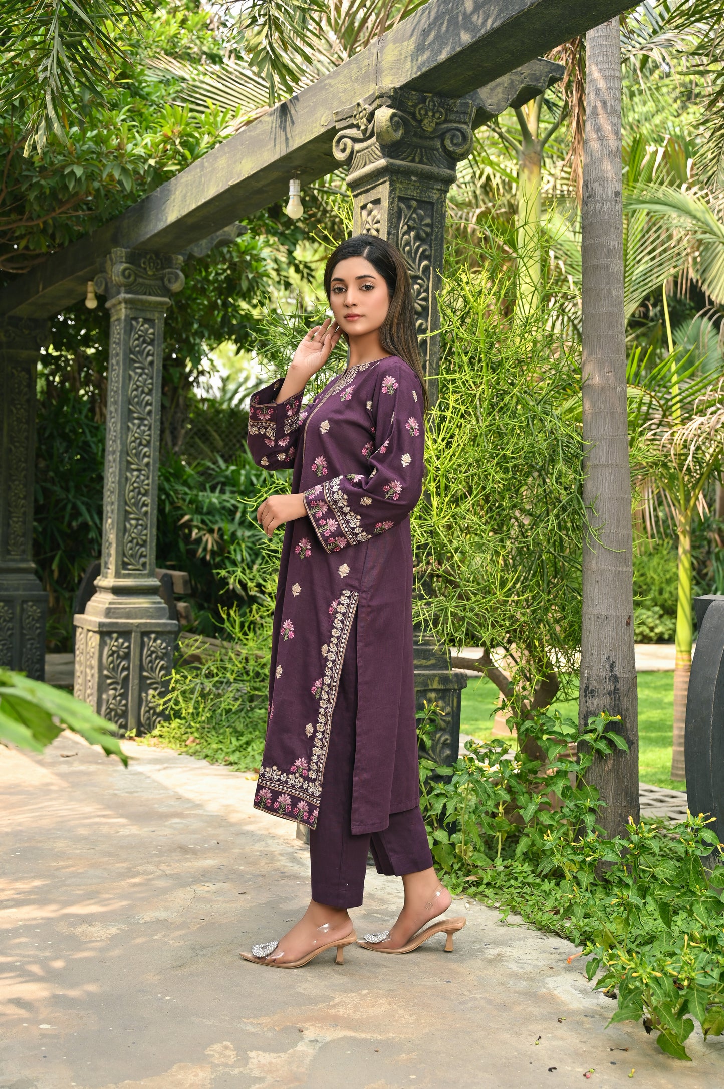Purple Embroidered Khaddar 2pc