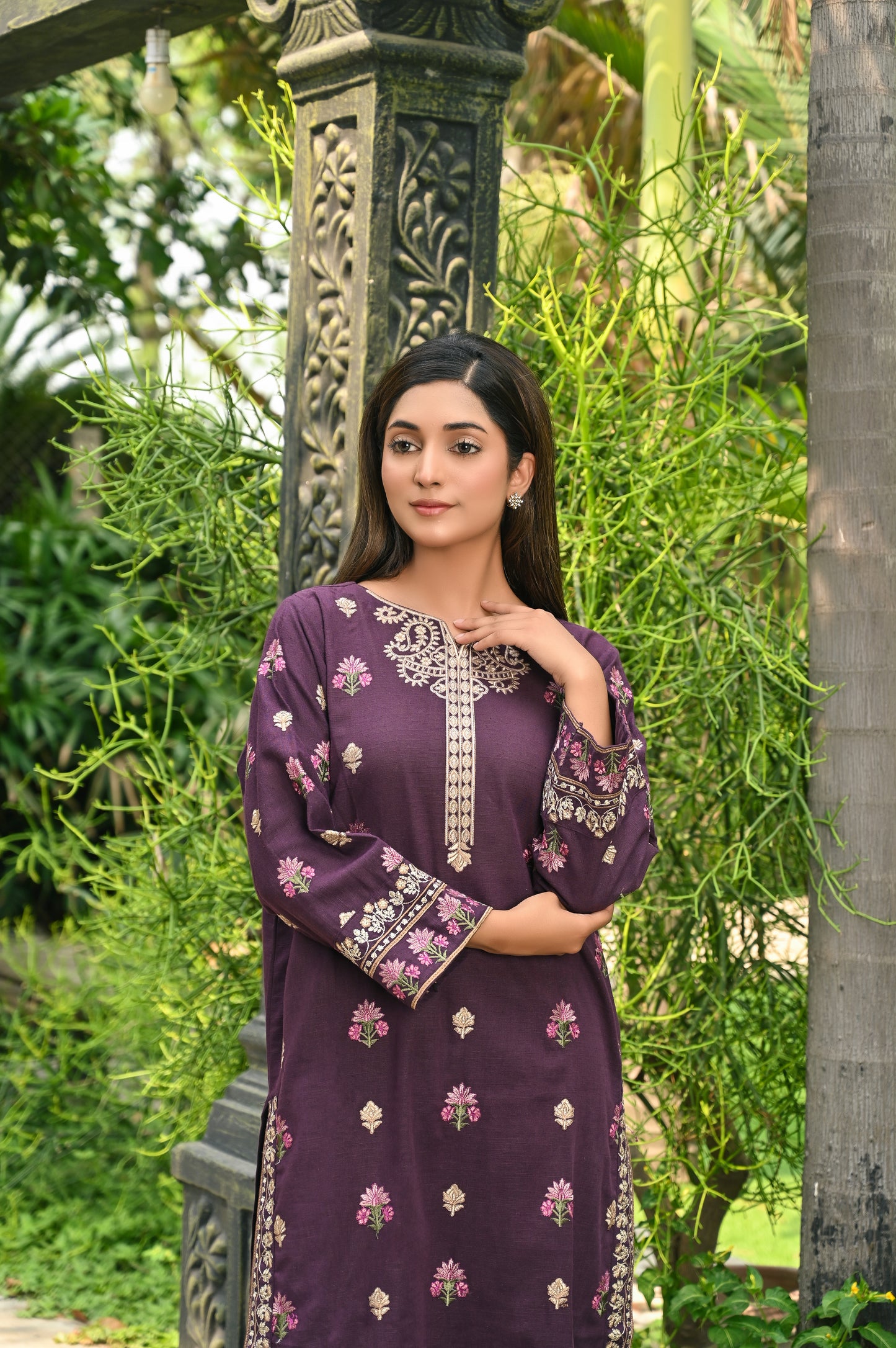 Purple Embroidered Khaddar 2pc