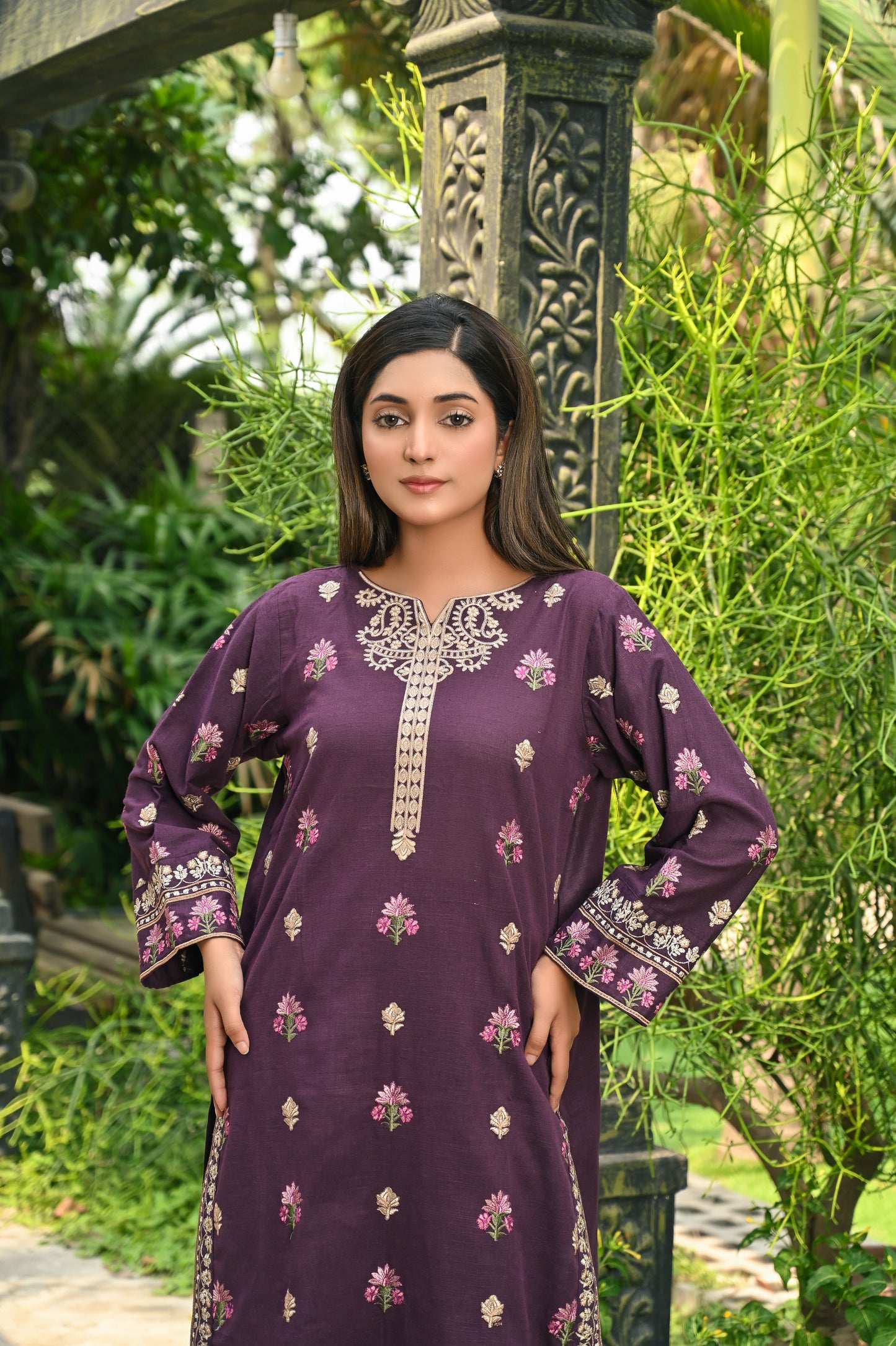 Purple Embroidered Khaddar 2pc