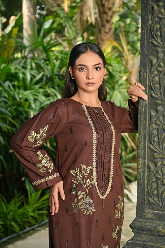Brown& Skin Khaddar Embroidery 3Pc