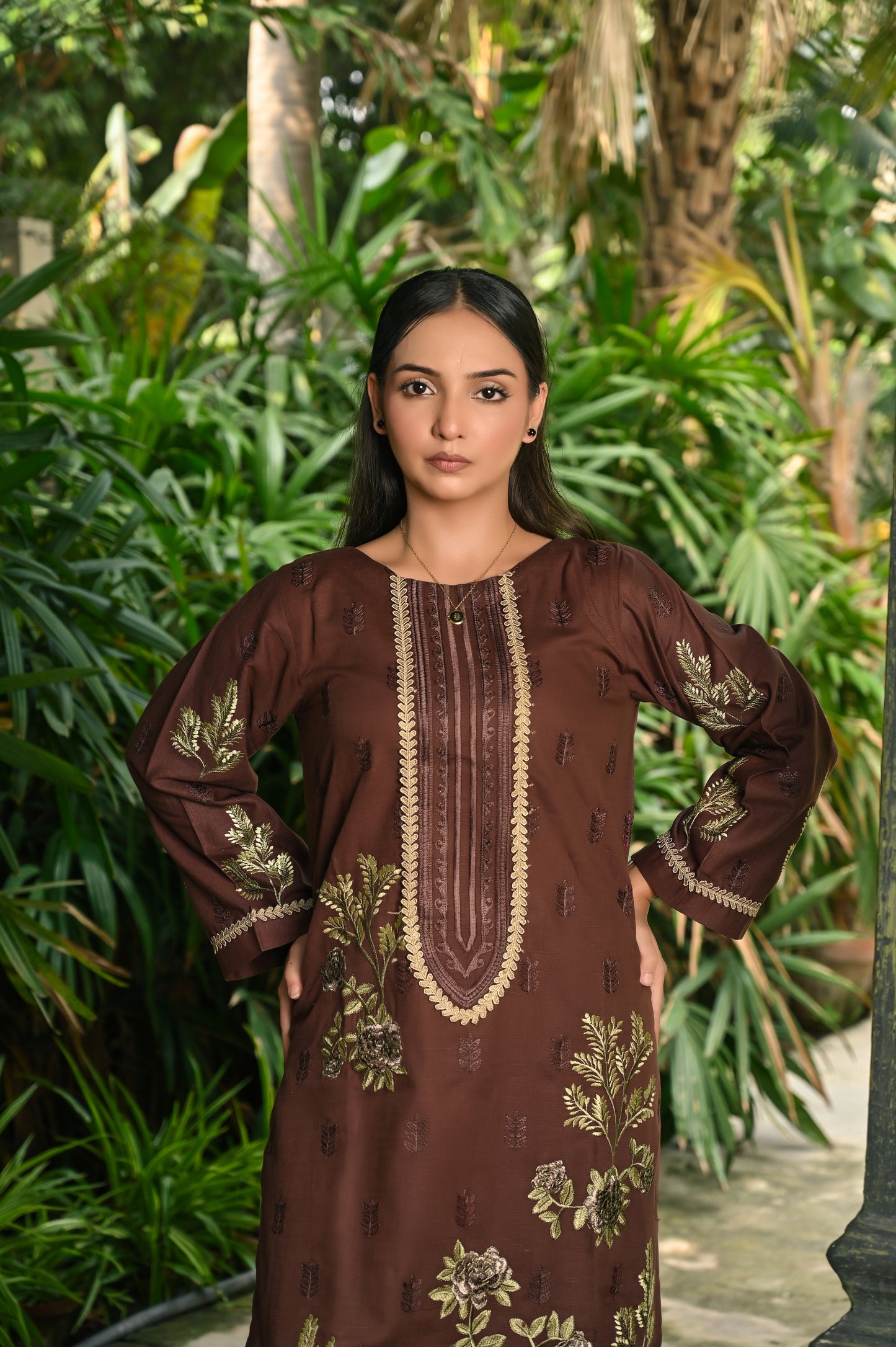 Brown& Skin Khaddar Embroidery 3Pc