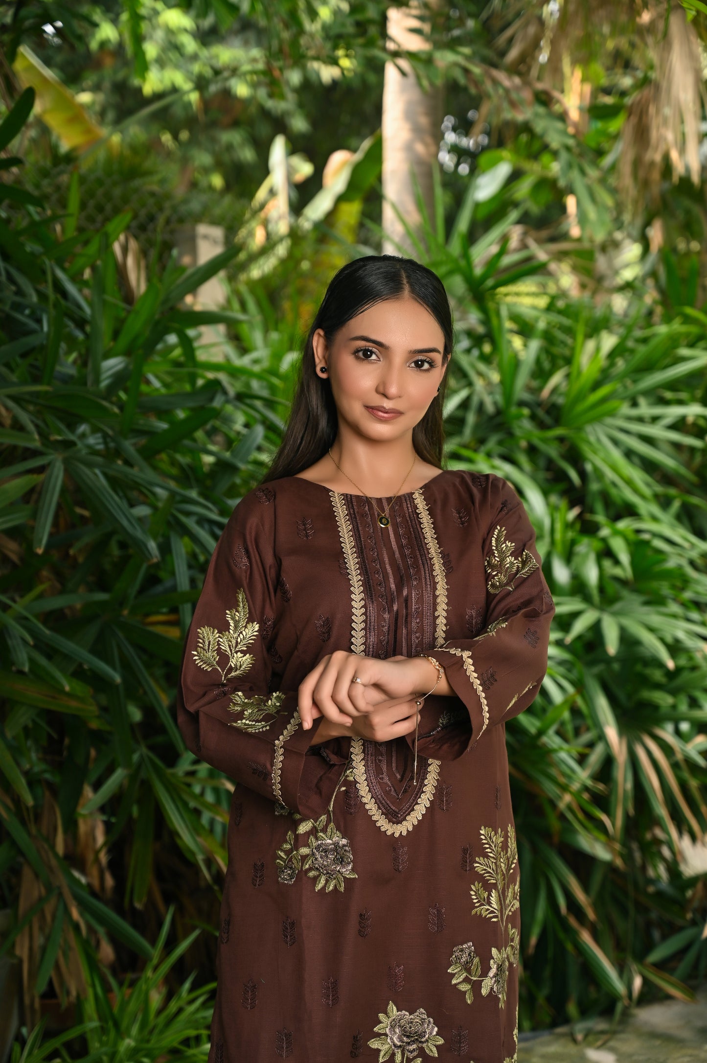 Brown& Skin Khaddar Embroidery 3Pc