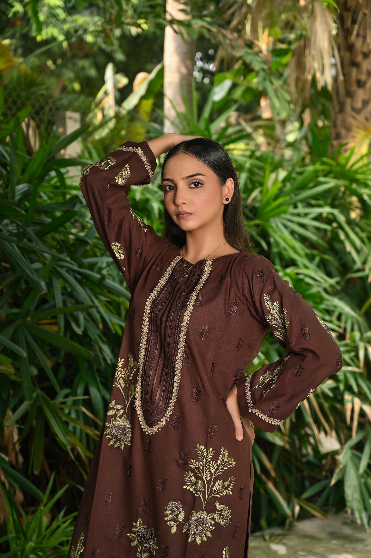 Brown& Skin Khaddar Embroidery 3Pc