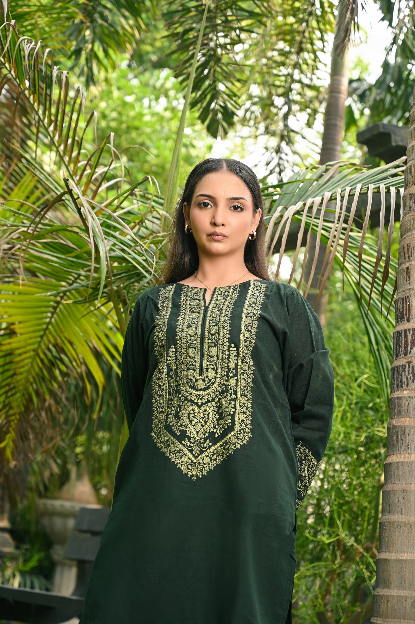 Dark Green Embroidered Khaddar 3pc