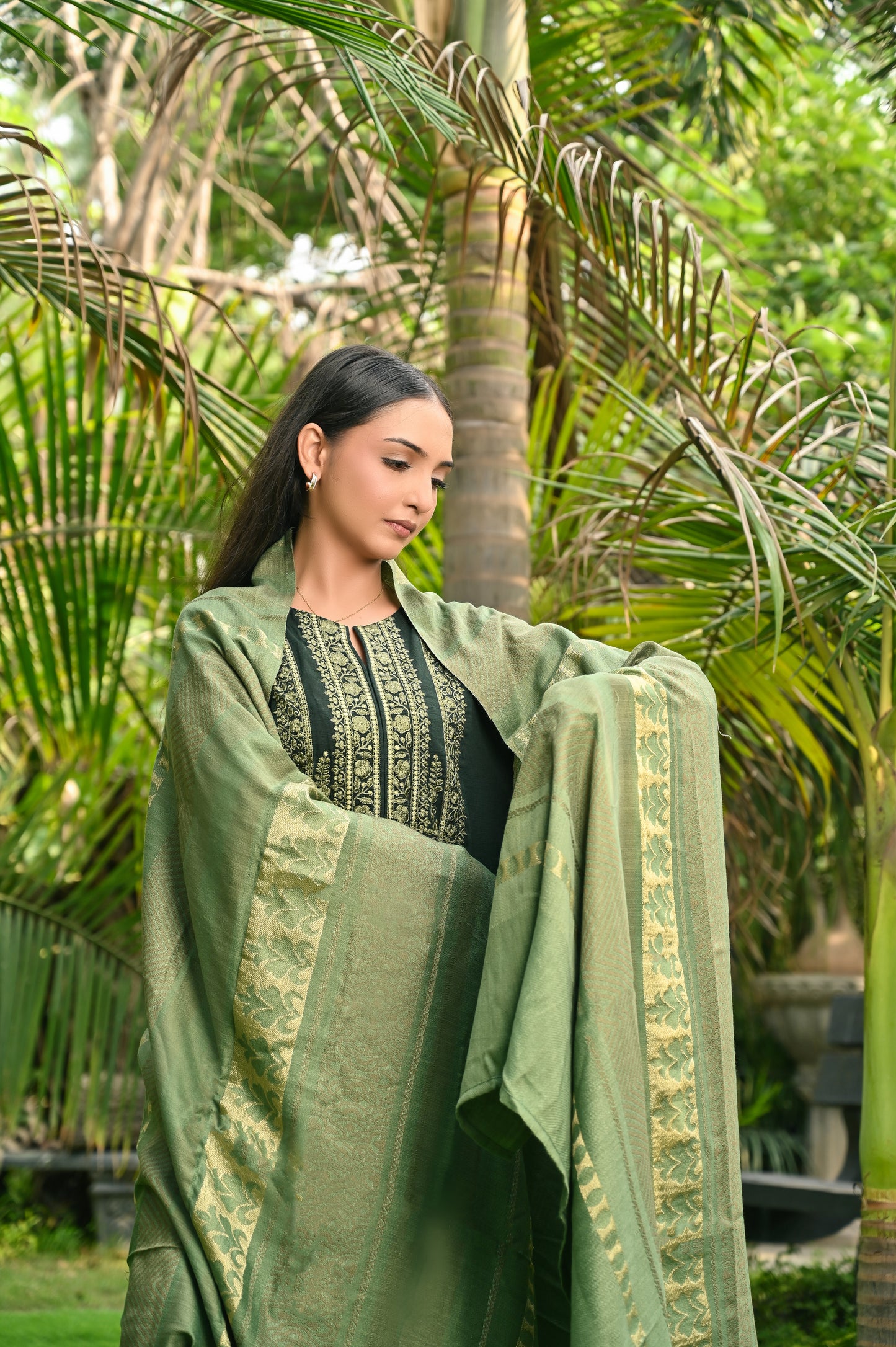 Dark Green Embroidered Khaddar 3pc