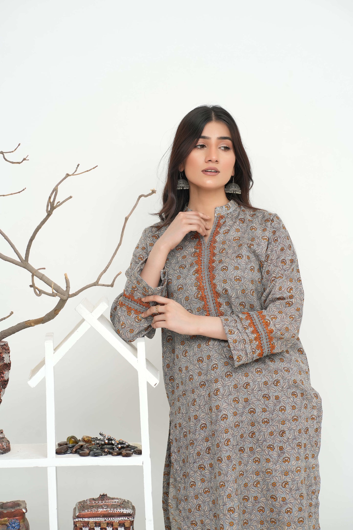 Gray Printed Khaddar 2PC