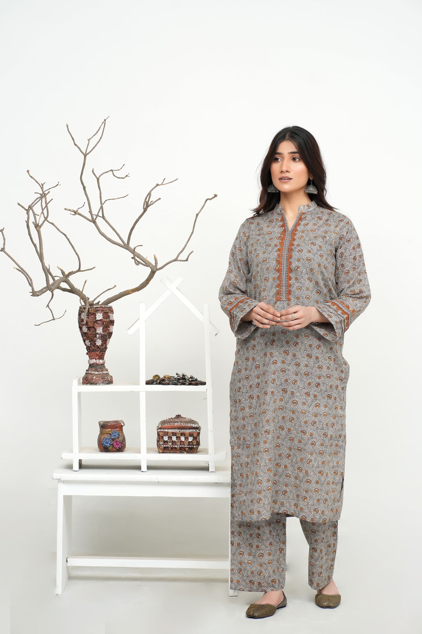 Gray Printed Khaddar 2PC