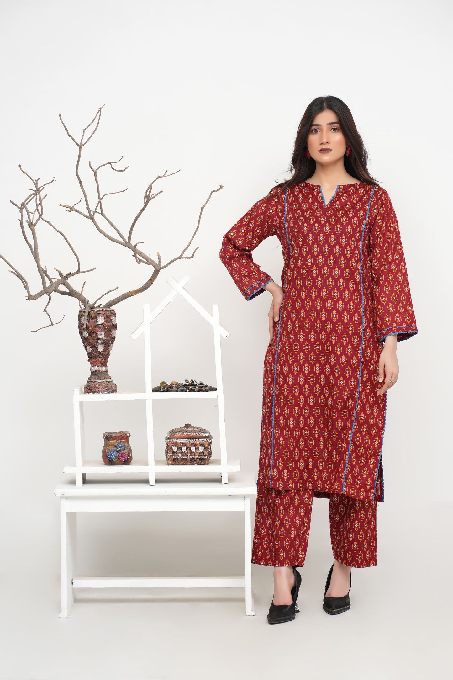 Red Printed Khaddar 2PC
