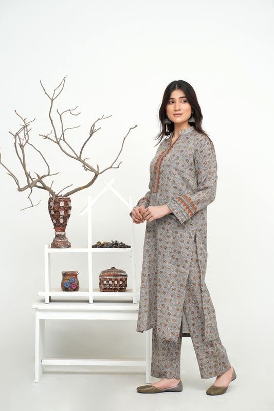 Gray Printed Khaddar 2PC