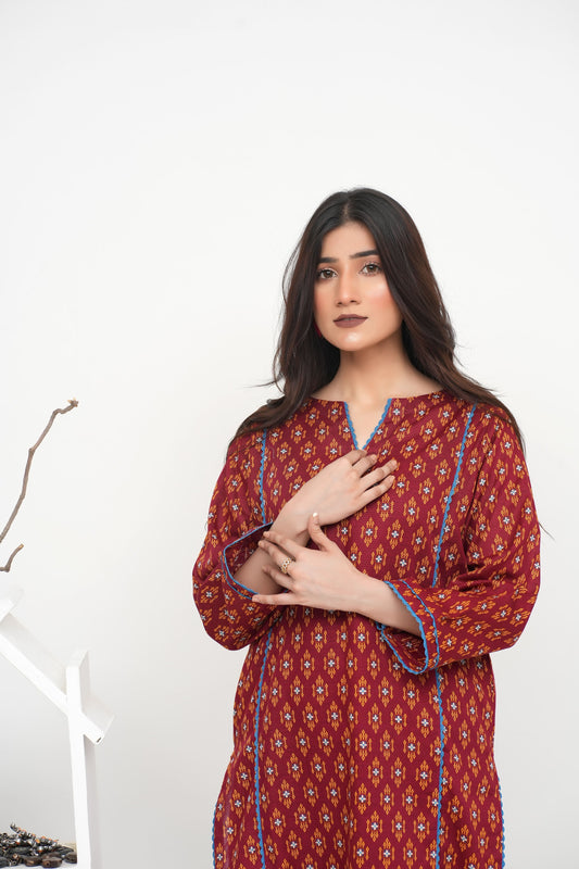 Red Printed Khaddar 2PC