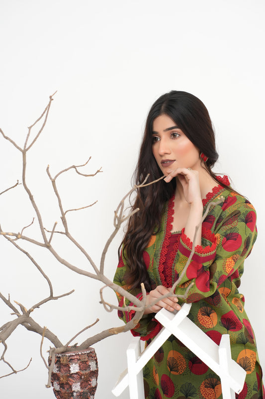 Green Printed Khaddar 2PC