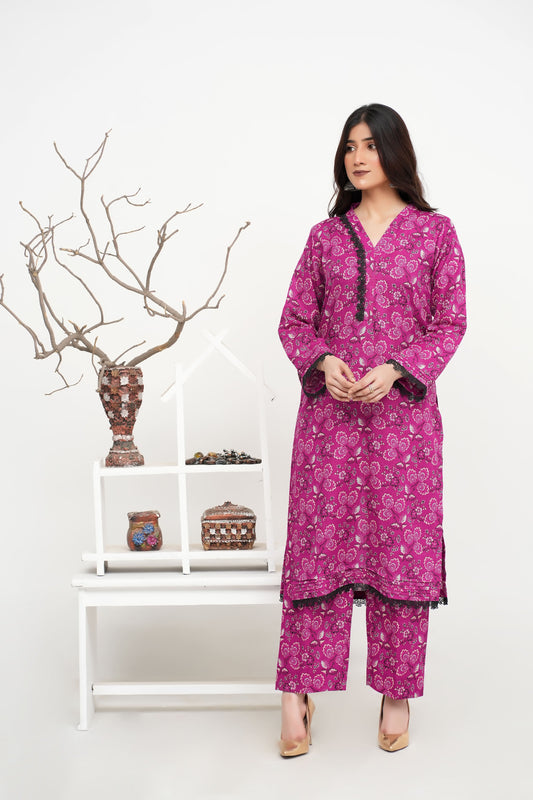 Pink Printed Khaddar 2PC