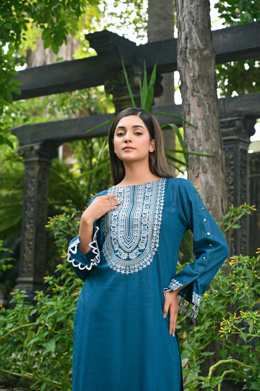 Blue Embroidered khaddar 2pc