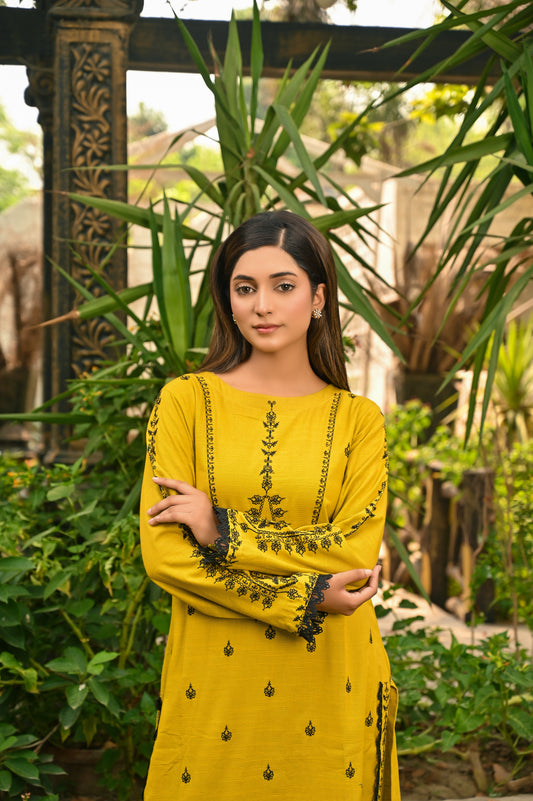 Mustard Embroidered Khaddar 2pc
