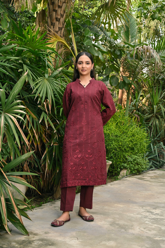 Maroon Khaddar Embroidered 2Pc