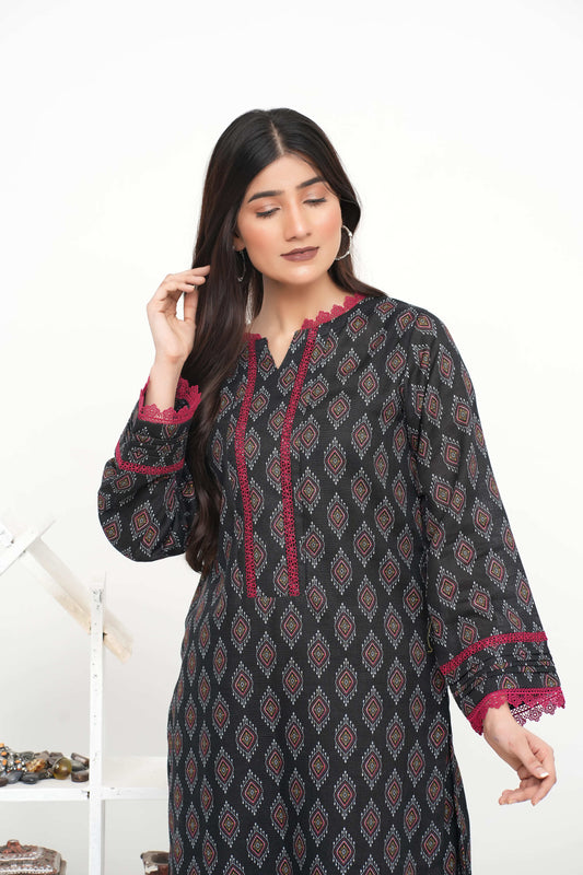 Black Printed Khaddar 2PC